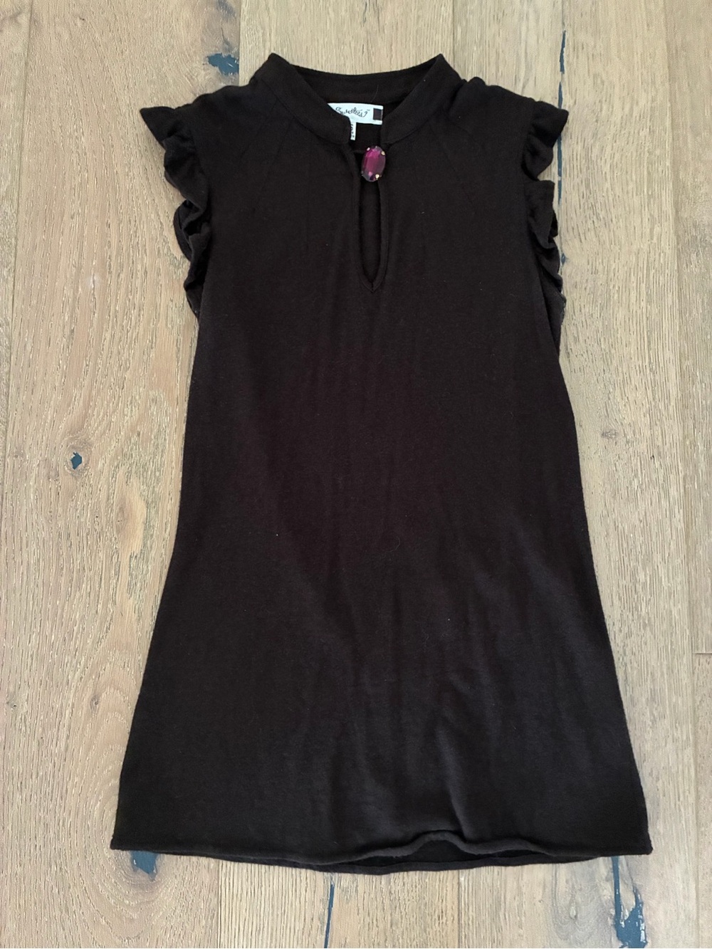 Sweetees Brown Sleeveless Ruffle Tank with Jewel Detail